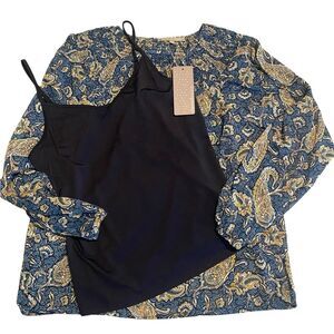 Anthropologie chiffon blue boho peasant top with cami relaxed fit NWT size S